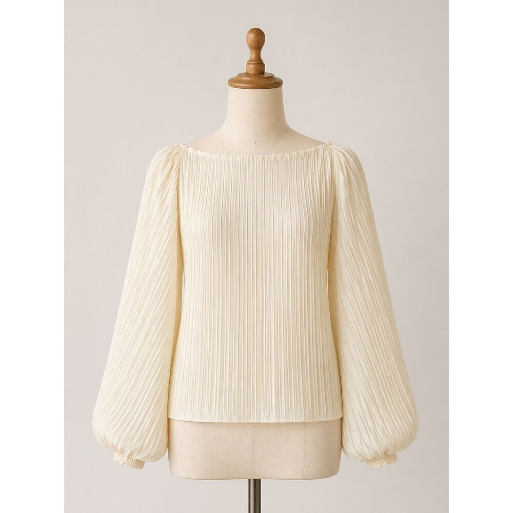 Women's RD & KoKo Cream Pleated Long Sleeve Blouse Size M